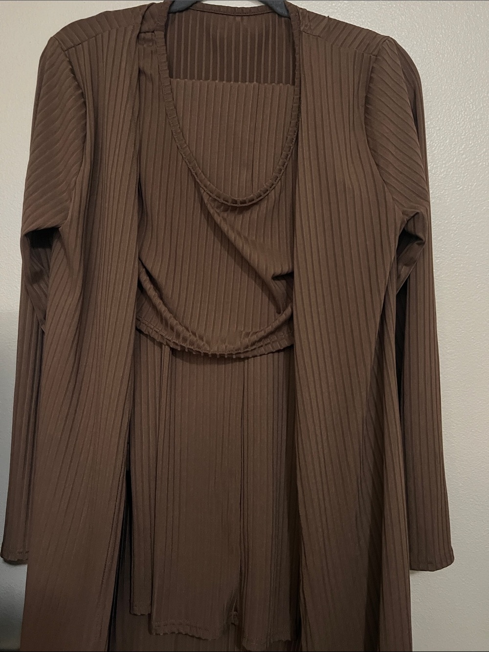 Ribbed Brown Layered Cardigan Set